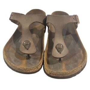 Birkenstock Gizeh Dark Brown Leather Thong Sandals Women's Size 38  -  US Size 7